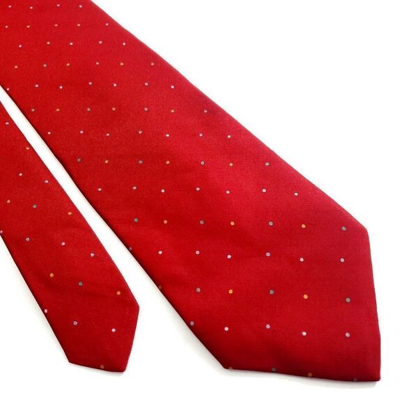 Alexander Julian Colours Red Print Short Polka Dot‎ Silk Tie - Picture 1 of 5